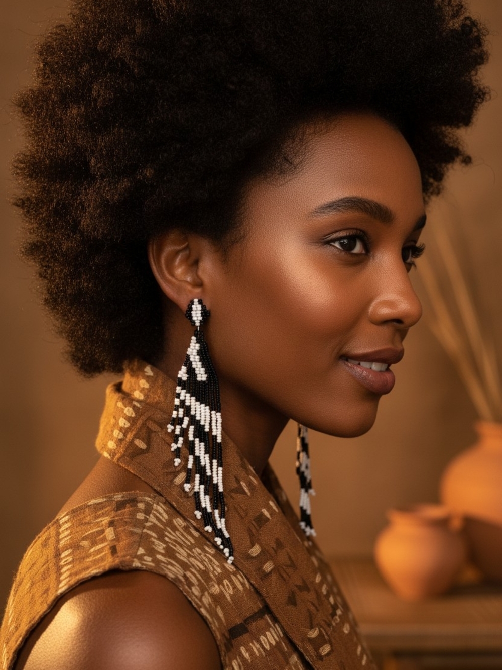Black & White Beaded Fringe Earrings — Women Jewelry